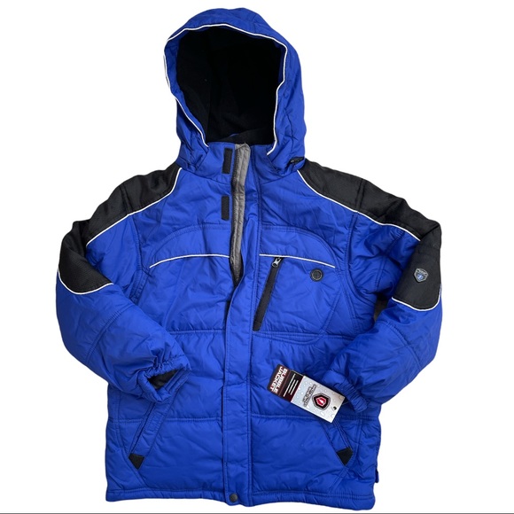 NWT Protection System Puffer Bubble Black‎ Blue Jacket Boys size 14/16 Hoodie - Picture 1 of 12